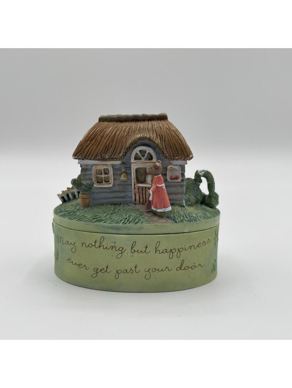 3" Marjolein Bastin Mouse Stamp & Trinket Box -House Sweeping Mouse & Garden